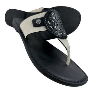 Brighton Alexa Leather Black/White Slip On Sandals Women Size 8.5